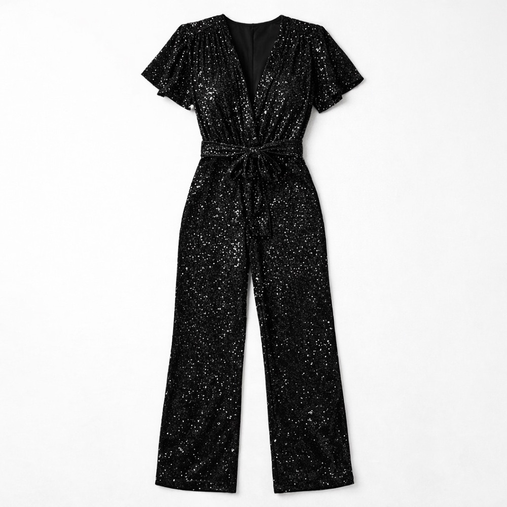 Faeriesty Black Sequin Jumpsuit Like New Size Medium